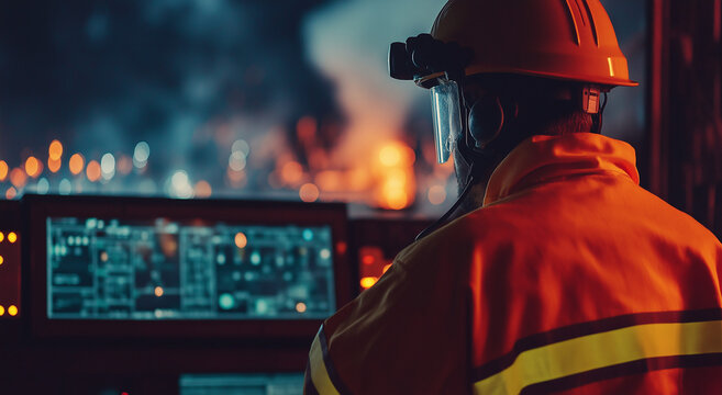 Engenheiro verificando a prontidão do sistema de segurança contra incêndio