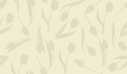 Tulips Seamless pattern. Floral background for print and decoration. Pattern with flowers in gentle beige color. Wrapping paper pattern. Botanical ornament for backdrop in gift cards and fabric. 