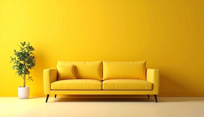 modern living room with yellow soaf