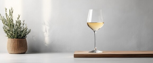 Elegant White Wine Glass with Subtle Plant