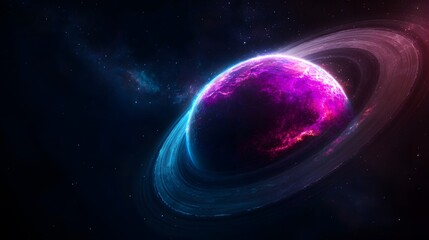 Fototapeta premium Vibrant Purple Planet with Rings in a Cosmic Space Scene