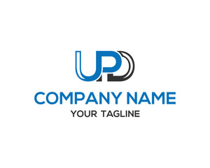 Elegant UPD initial letter logo design with blue and black colors vector template design
