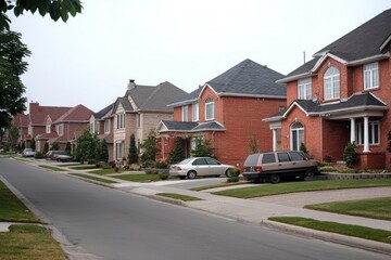 Suburban residential street lined with houses