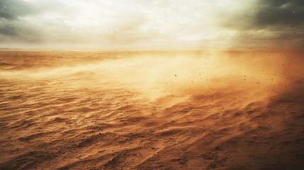 Windy Horizon Landscape Displaying Sandstorm: Visualizing Nature's Force and Climatic Change Effect, Illustrating Environmental Issues and Atmospheric Disturbance on a Gloomy Day