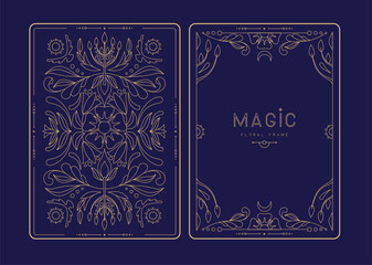 Modern magic witchcraft frames with floral elements and ornament. Decorative floral back and face card design. Vector illustration