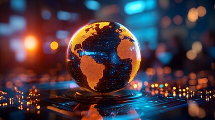 Futuristic Digital Globe with Illuminated Map Design and Lights