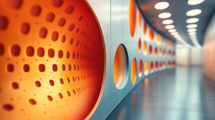 Modern, futuristic corridor with orange accents