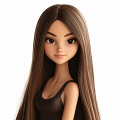 Naklejka premium A stunning rendering of a longhaired girl in a digital art studio vibrant colors 3d animation captivating perspective artistic concept