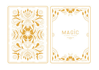 Modern magic witchcraft frames with floral elements and ornament. Decorative floral back and face card design. Vector illustration