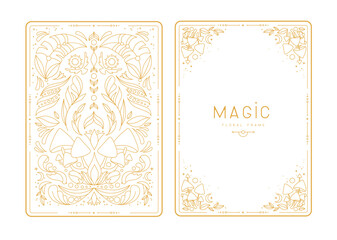 Modern magic witchcraft frames with floral elements and ornament. Decorative floral back and face card design. Vector illustration