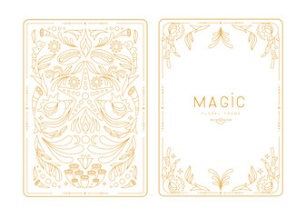 Modern magic witchcraft frames with floral elements and ornament. Decorative floral back and face card design. Vector illustration
