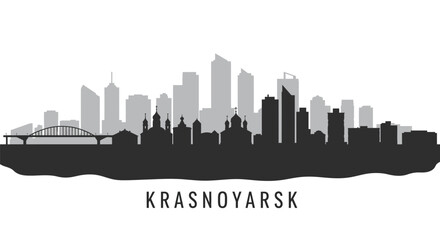Fototapeta premium Krasnoyarsk skyline silhouette with Russia.