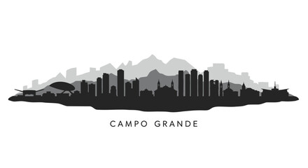 Naklejka premium Campo Grande Cityscape with Brazil Skyline, and Silhouette.