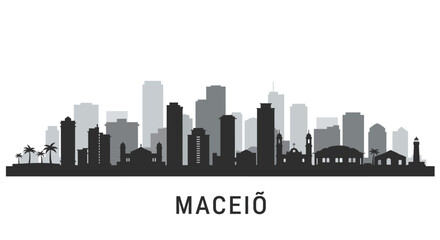Macei Brazil Skyline with Cityscape, and Vector Illustration.