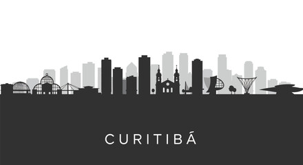 Fototapeta premium Curitiba Skyline with Brazil Cityscape Vector Illustration.