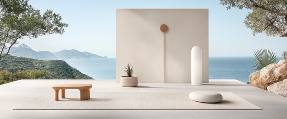 Minimalist Outdoor Living Space with Coastal View