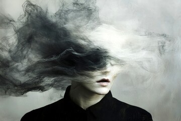 Depressive mood. Negative emotions. Burnout syndrome - cause of depression: abstract image of health condition. Metaphorical burnout syndrome physical senses, of a loss of pleasure or interest.