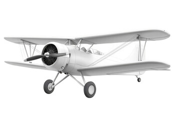 Classic Biplane Render in White Against Black Background with Aviation Theme