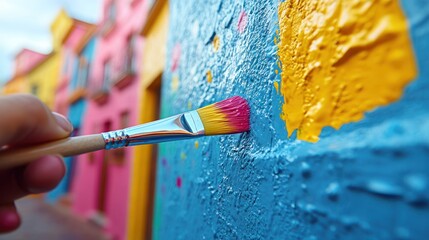 Colorful mural painting in progress