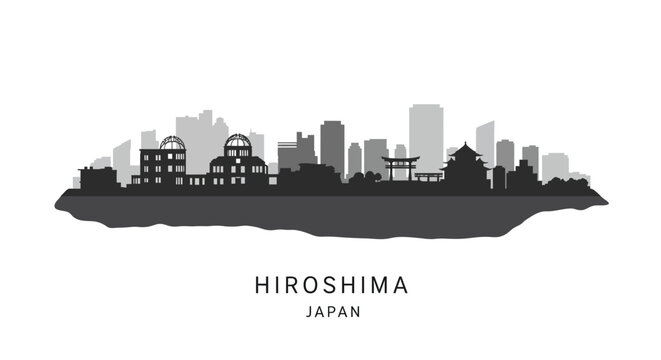 Hiroshima Japan Skyline with Cityscape Silhouette.
