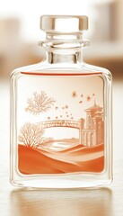 Elegant miniature glass bottle, featuring a decorative landscape scene