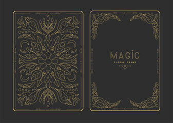 Modern magic witchcraft frames with floral elements and ornament. Decorative floral back and face card design. Vector illustration