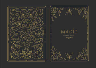 Modern magic witchcraft frames with floral elements and ornament. Decorative floral back and face card design. Vector illustration