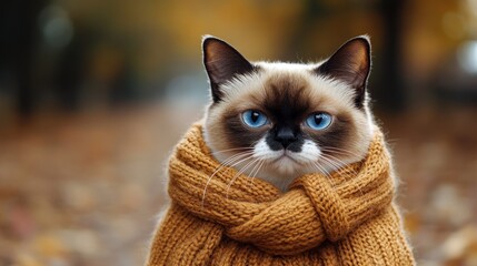 Cute cat in autumnal scarf