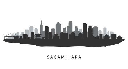 Naklejka premium Sagamihara Skyline Japan Cityscape Silhouette.