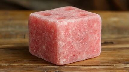 Pink cube-shaped food product