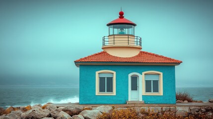 Coastal lighthouse in a tranquil scene