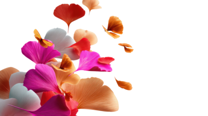 Ginkgo Leaves Cascade: A vibrant array of ginkgo leaves in a spectrum of autumnal hues dance delicately, their unique fan-shaped forms gracefully captured in mid-air, symbolizing change and renewal.