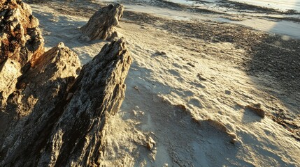Rocky Shoreline at Low Tide with Unique Textures and Patterns