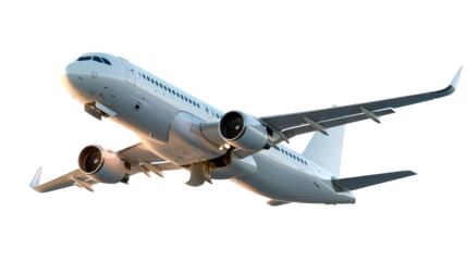 Airplane Taking Off: A powerful airplane takes off into the clear blue sky, its engines roaring and its wings tilted for a dramatic ascent.