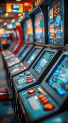Arcade game machines in a brightly lit arcade
