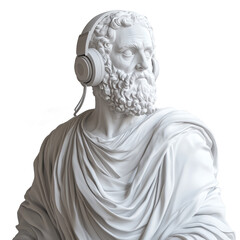 Statue Listening with Headphones on White Background