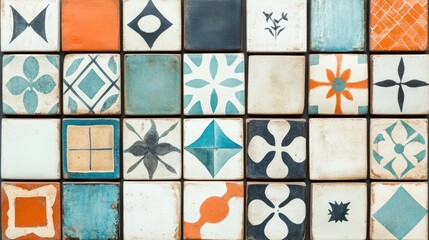 Colorful patterned tiles arranged in a grid