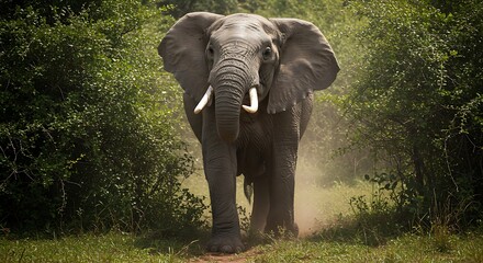 Fototapeta premium Elephant walking through lush foliage