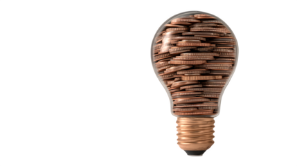 A lightbulb made of stacked coins, symbolizing innovative small business ideas, isolated on Transparent Background