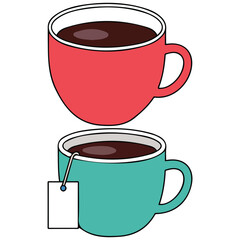 Tea lover mug set isolated vector illustration