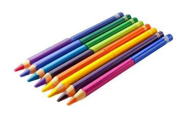 Fototapeta premium See colorful pencils in a row and school object on black background.
