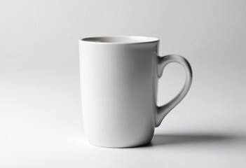 Obraz premium Close up of white cup on white background with copy space, minimalistic, blank