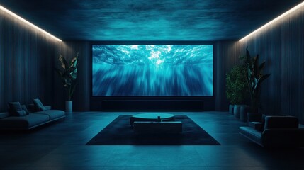 Serene Underwater Projection in Modern Home Theater