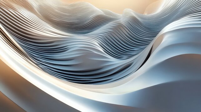 Abstract wavy layers in silver and blue tones creating a flowing and dynamic composition style image