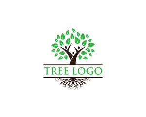 Family tree vector logo template with roots green leaves symbolizing growth and community connection for branding design