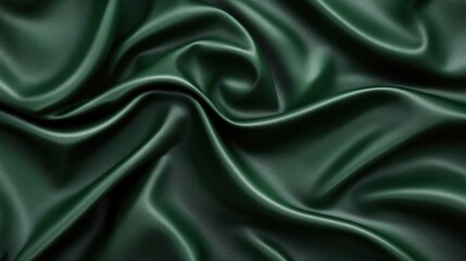 Fototapeta premium Deep forest green silk fabric draped in elegant folds.