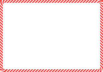 Fototapeta premium Candy Cane Frame. Candy cane rectangle frame. Christmas ribbon with red and white stripes. Greeting card with New Year or Christmas decorating border