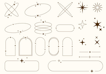 Modern minimalist aesthetic line elements, trendy linear frames with stars, arch frames, geometric forms © Katsiaryna Hatsak