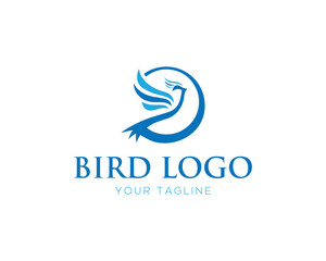 Abstract blue bird icon creative minimalist emblem business identity corporate vector template company logo design
