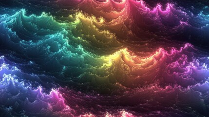 Vivid abstract fractal background with rainbow color scheme. Decorative design element with wavy pattern for vibrant, modern and fantasy themes, suitable for backgrounds.